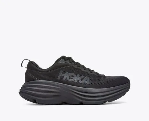 Hoka Mens Bondi 8 Athletic Shoes- Black/Black **Wide Width**