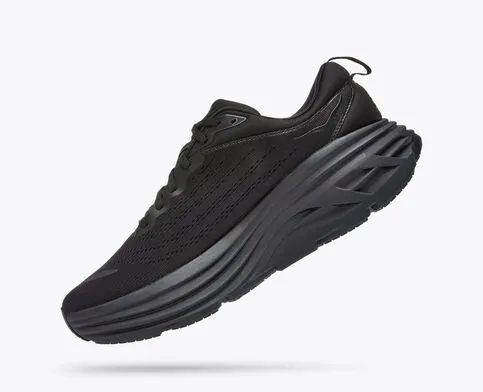 Hoka Mens Bondi 8 Athletic Shoes- Black/Black **Wide Width**