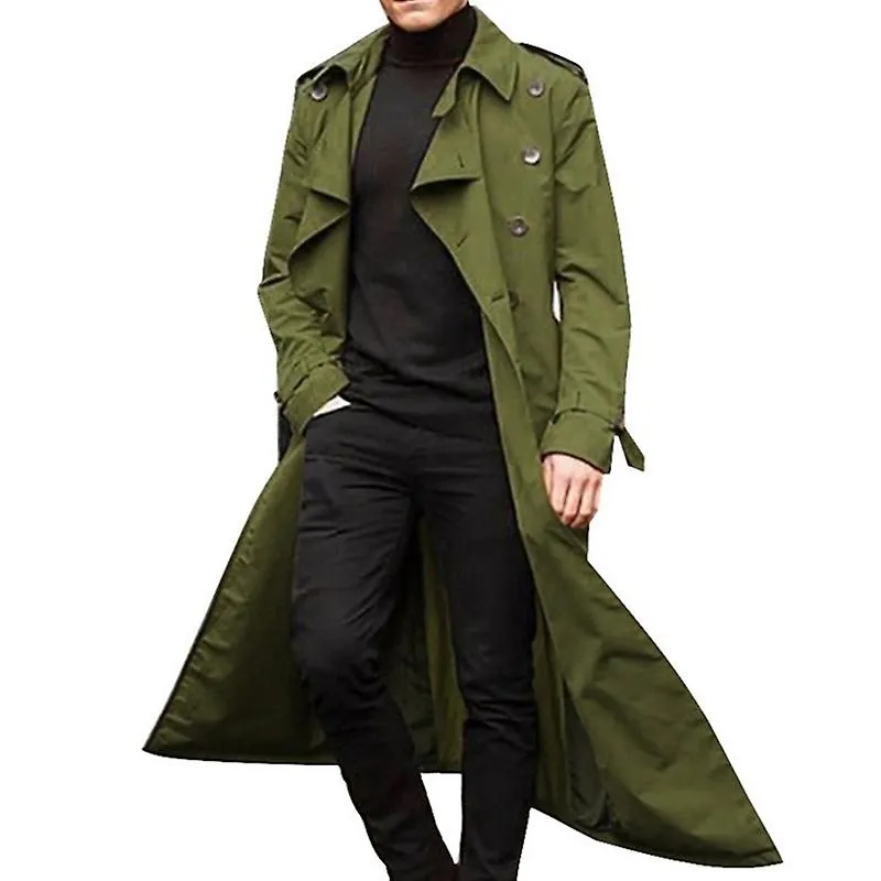 Hombre Overcoat Vintage Long Trench Coat Hombres Double Breasted Jacket Coats Mens Business Black Long Solid Windbreak Coat Outw