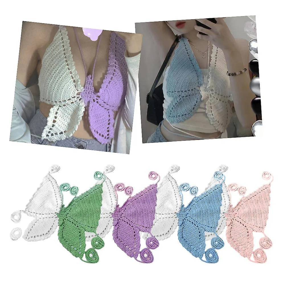 Hot Girl Style Handmade Crocheted Butterfly Suspender Camisole No Chest Pads