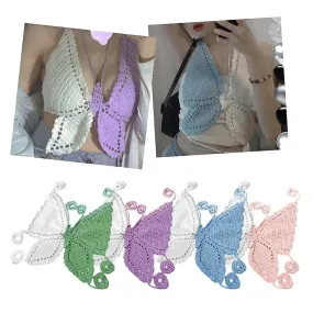 Hot Girl Style Handmade Crocheted Butterfly Suspender Camisole No Chest Pads