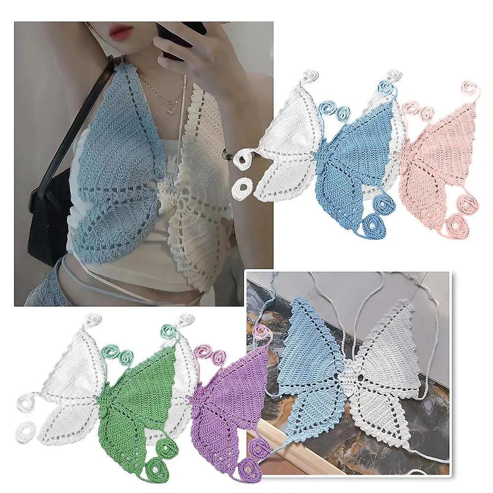 Hot Girl Style Handmade Crocheted Butterfly Suspender Camisole No Chest Pads