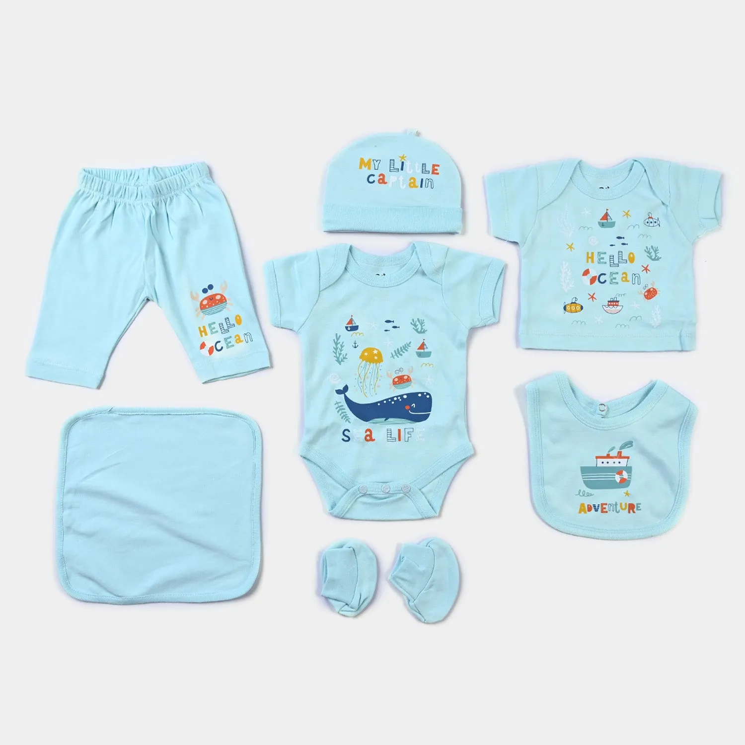 Infant Boys Cotton Poplin 7 Piece Set Marine Life-mIX