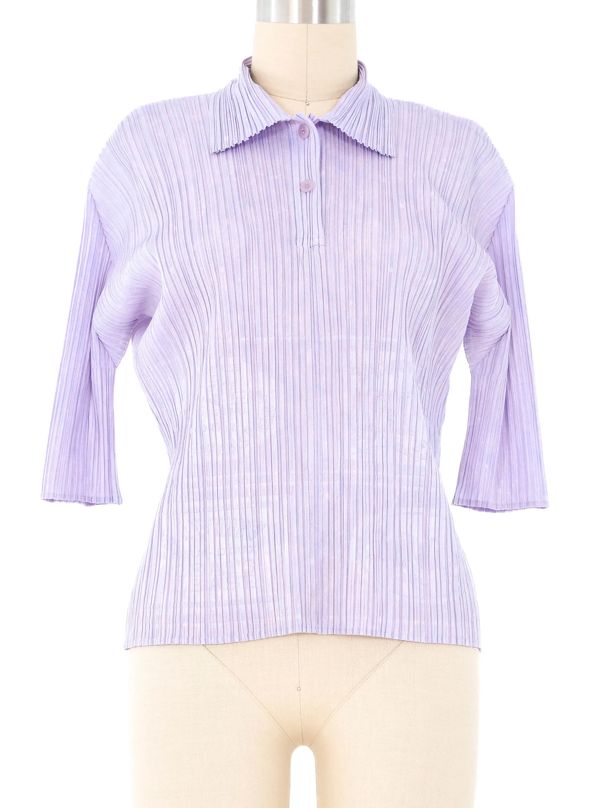 Issey Miyake Pleats Please Lavender Polo Top