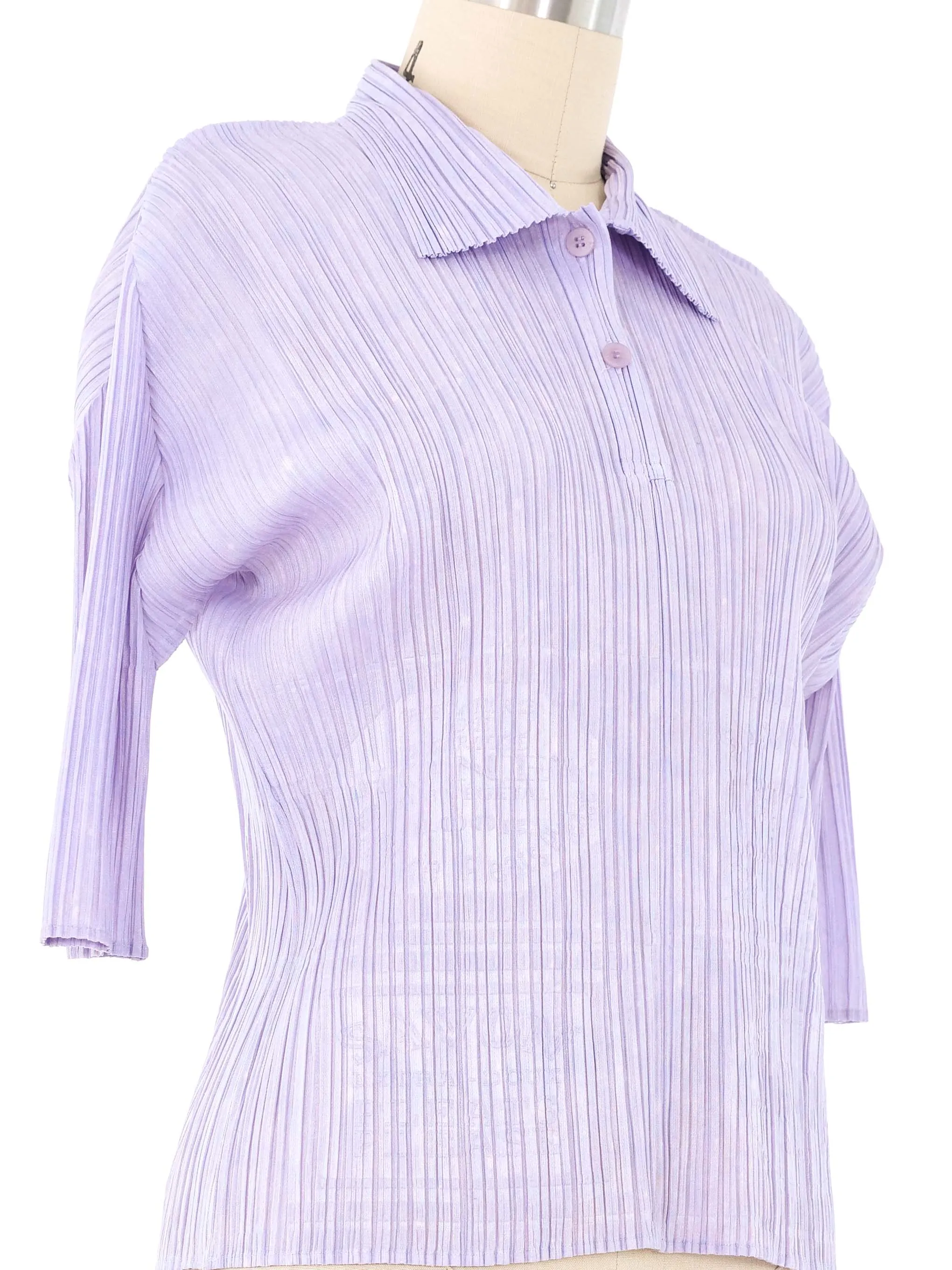 Issey Miyake Pleats Please Lavender Polo Top