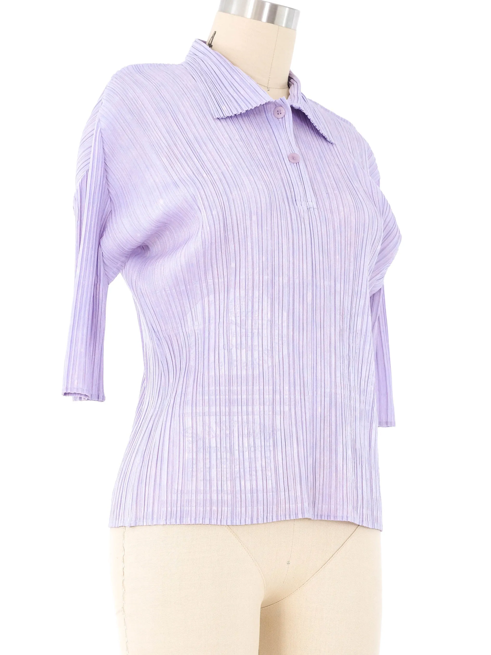 Issey Miyake Pleats Please Lavender Polo Top