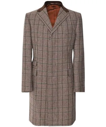 J. Blades Brown Virgin Wool POW Check Overcoat | Jules B