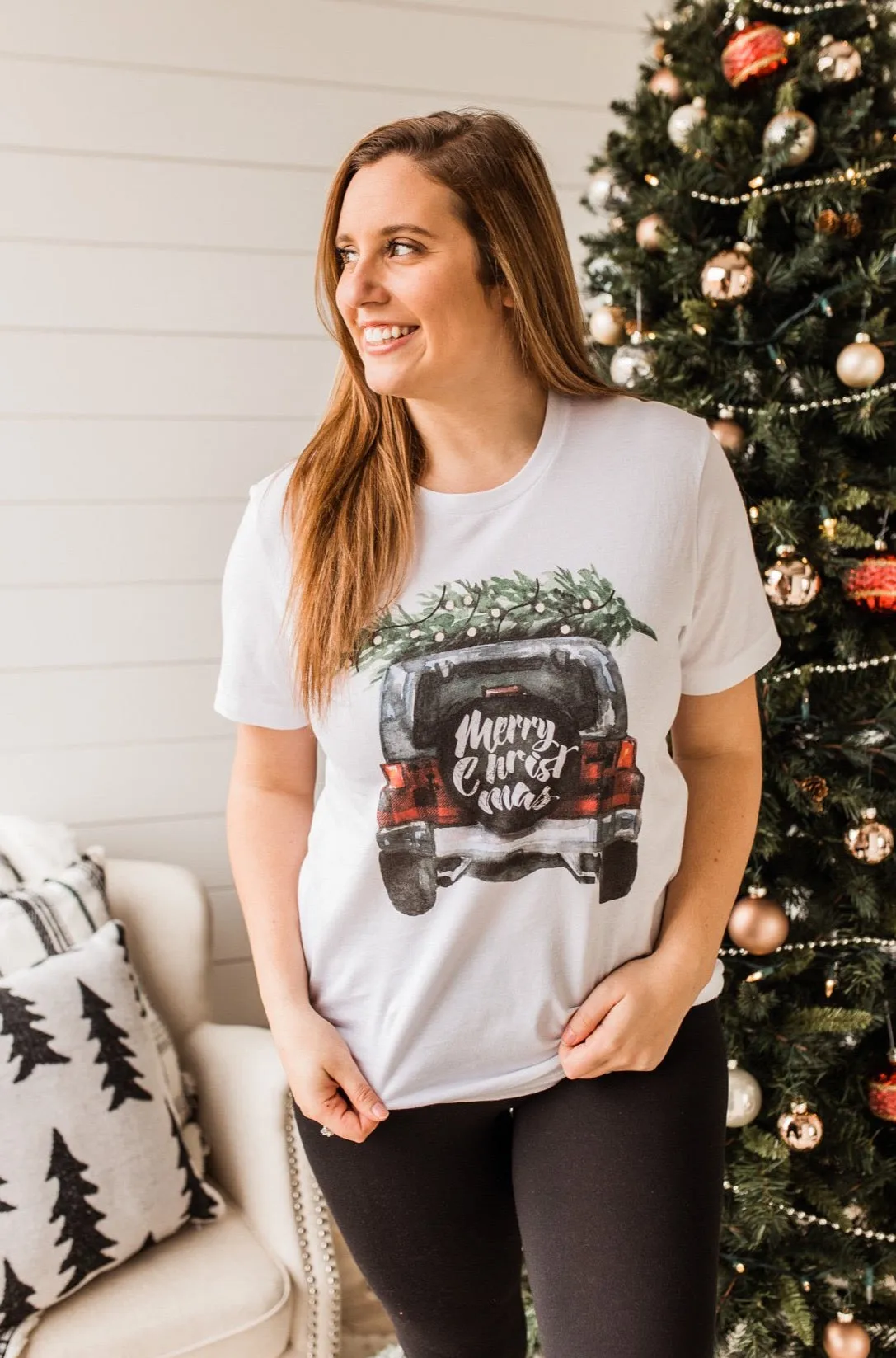 Jeep Merry Christmas Graphic Tee- White