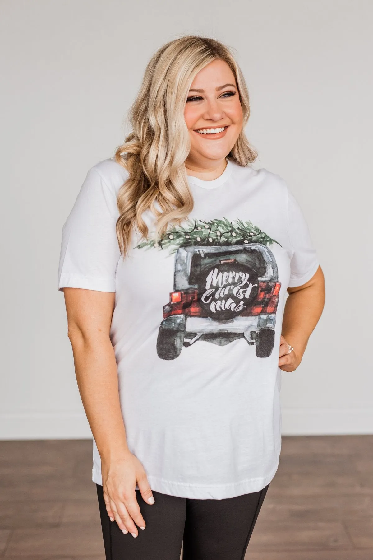 Jeep Merry Christmas Graphic Tee- White