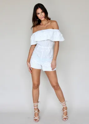 Julia Strapless Playsuit - White Embroidered