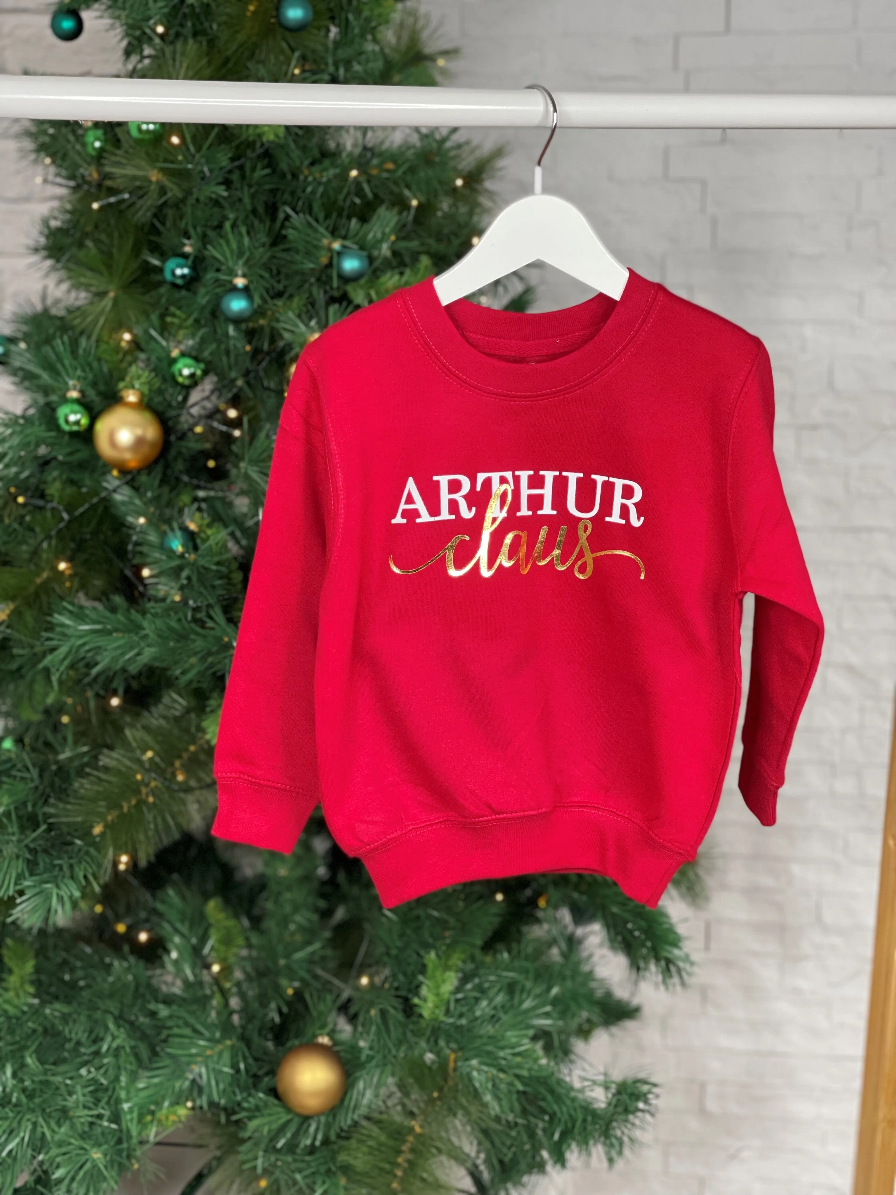 Kids Personalised Claus Christmas Jumper