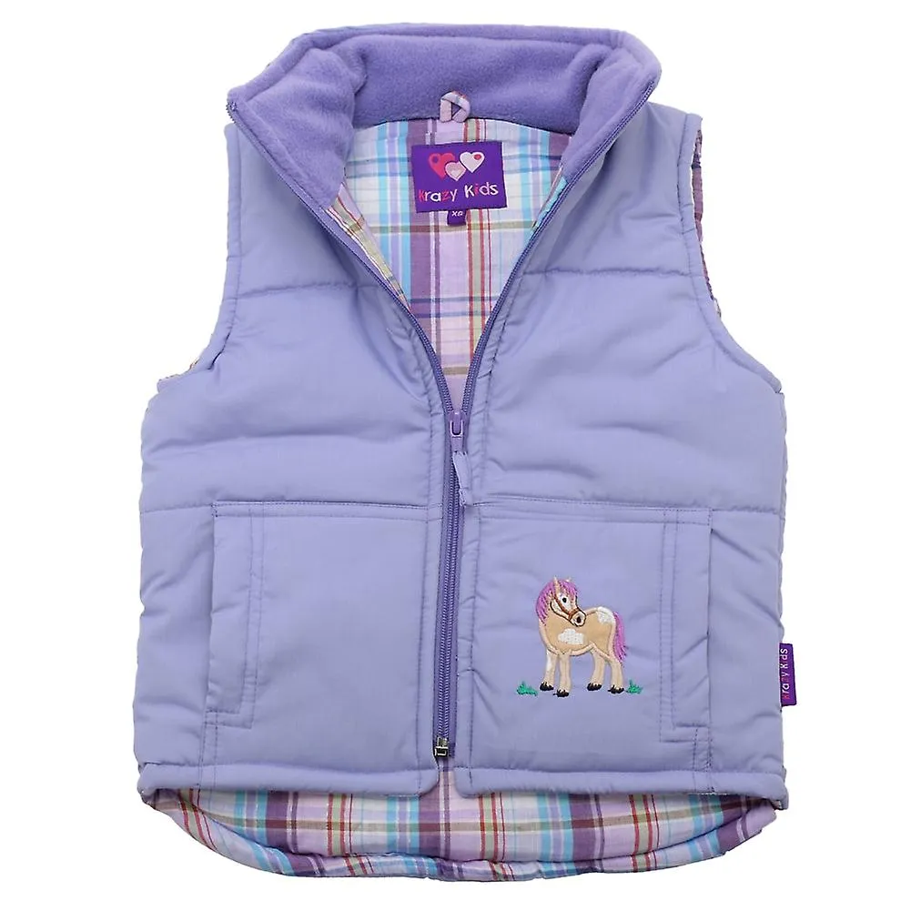 Kids' Lilac Embroidered Horse Gilet