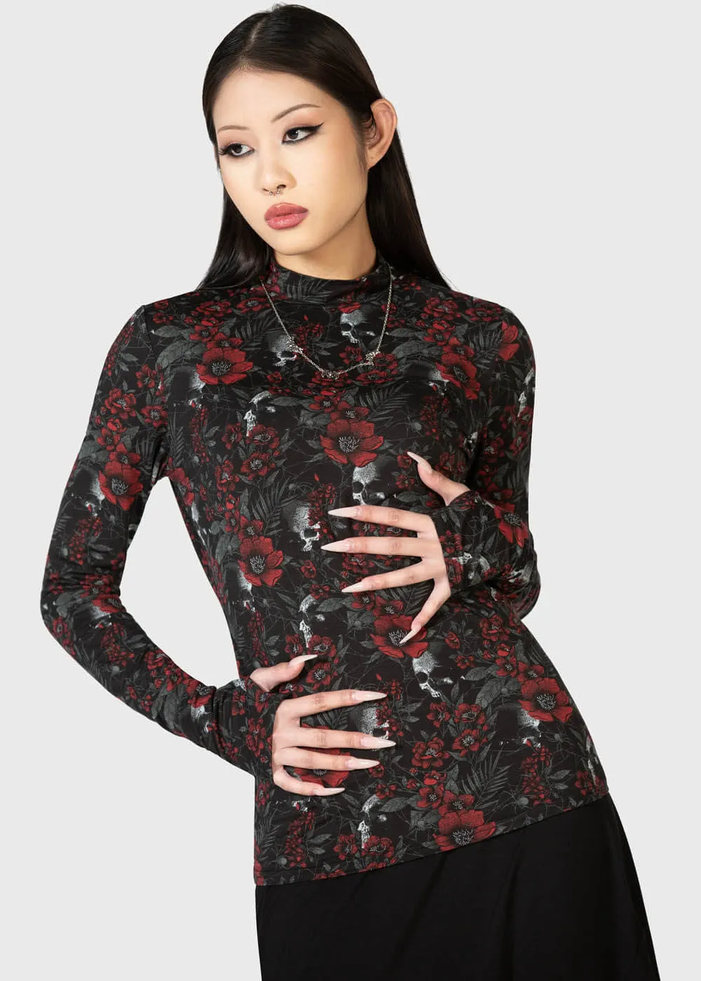 Killstar Pitiful Petals Skulls Top Black