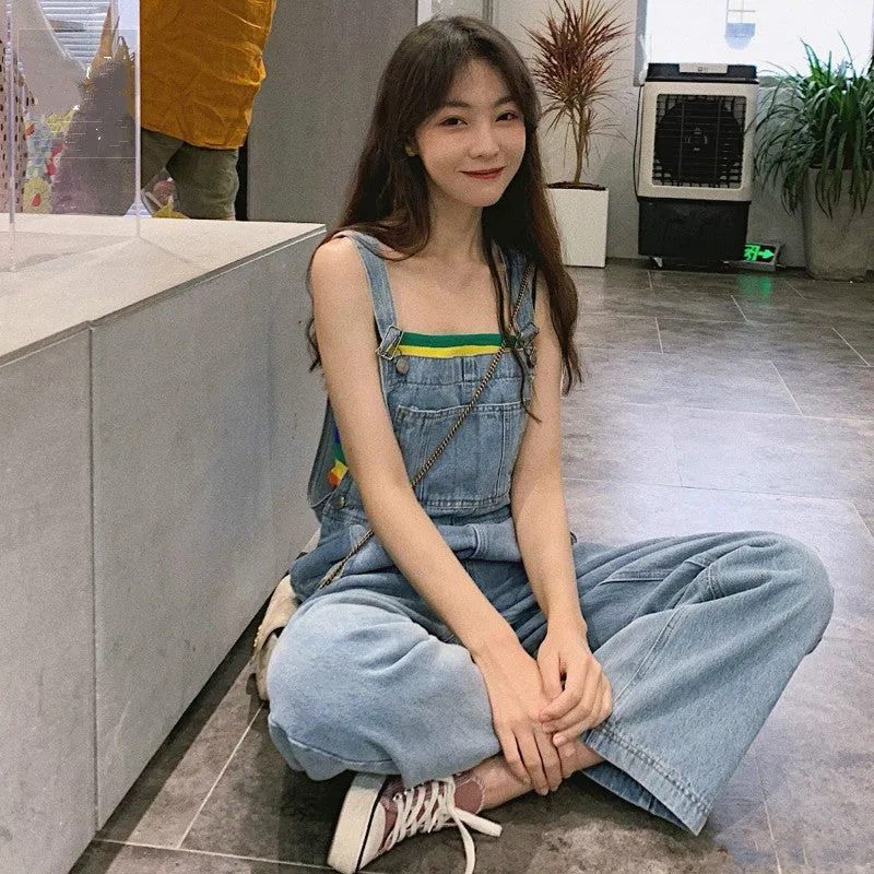 Korean Rainbow Stripe Vest and Denim Overalls BY63103