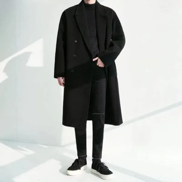 Longline wool mix winter overcoat for men