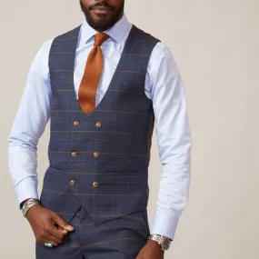 MARC DARCY JENSON - MARINE NAVY CHECK DOUBLE BREASTED WAISTCOAT