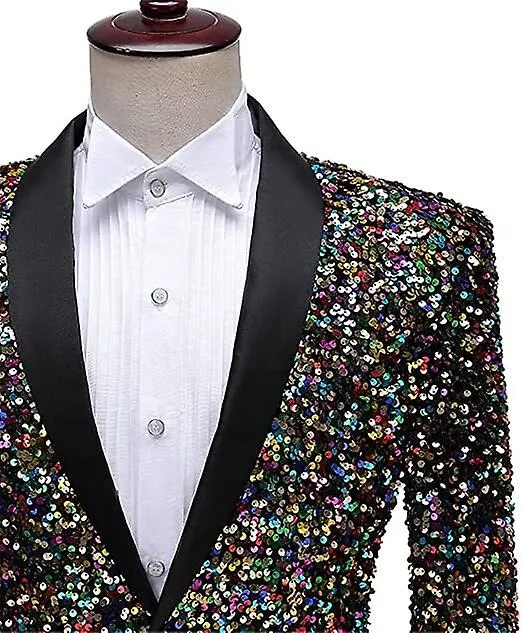 Men Tuxedo Jackets Sequins Fashion Slim Fit Blazers Party Prom