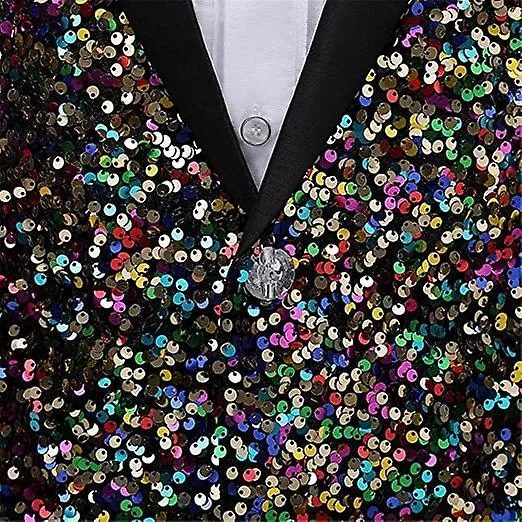 Men Tuxedo Jackets Sequins Fashion Slim Fit Blazers Party Prom