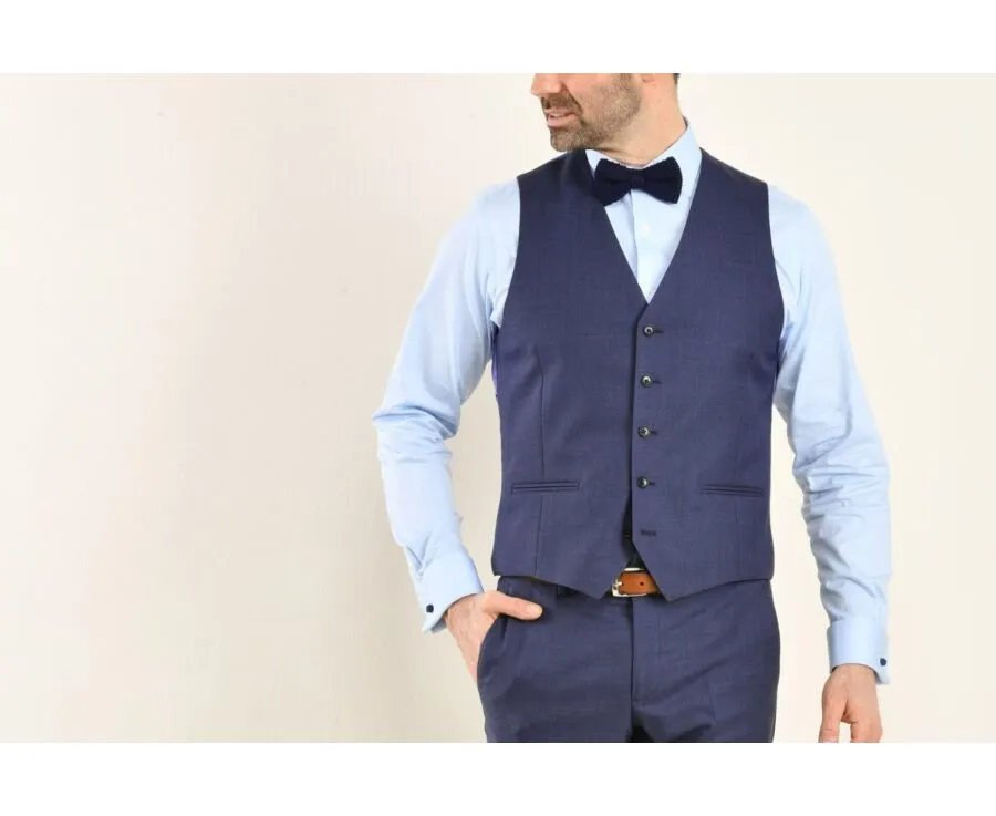 Men's Melange Blue Suit Waistcoat - LAZARE