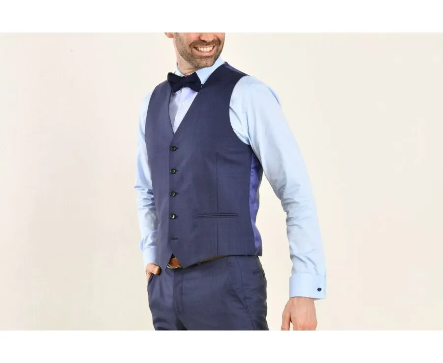 Men's Melange Blue Suit Waistcoat - LAZARE