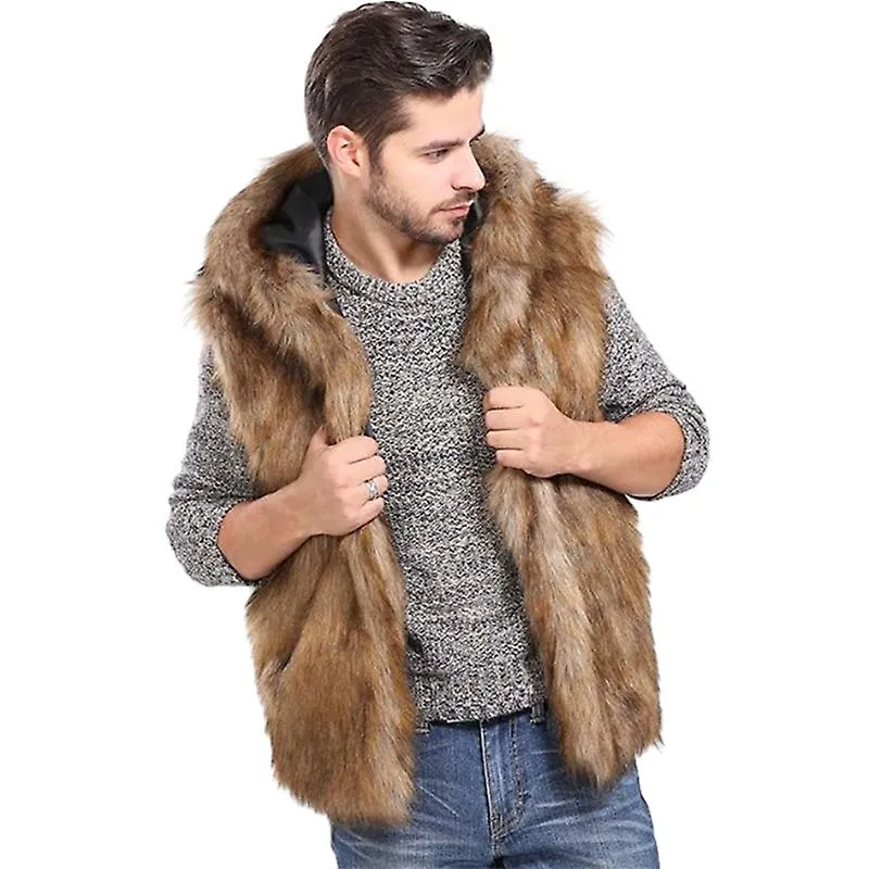 Men's Faux Fur Vest Waistcoat Sleeveless Hooded Coat Jacket