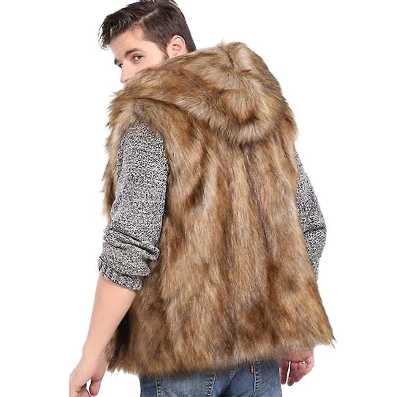 Men's Faux Fur Vest Waistcoat Sleeveless Hooded Coat Jacket