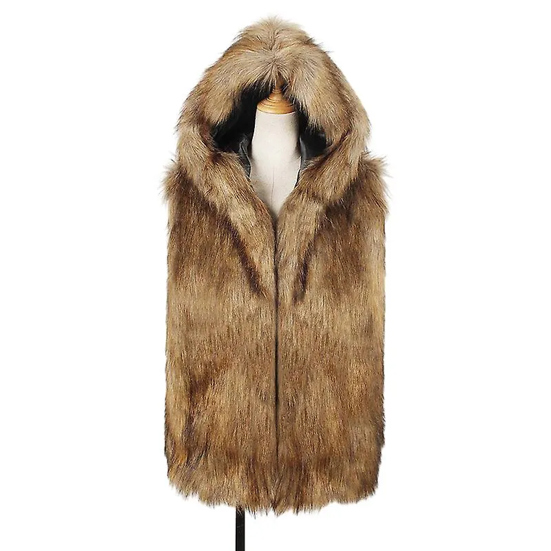 Men's Faux Fur Vest Waistcoat Sleeveless Hooded Coat Jacket