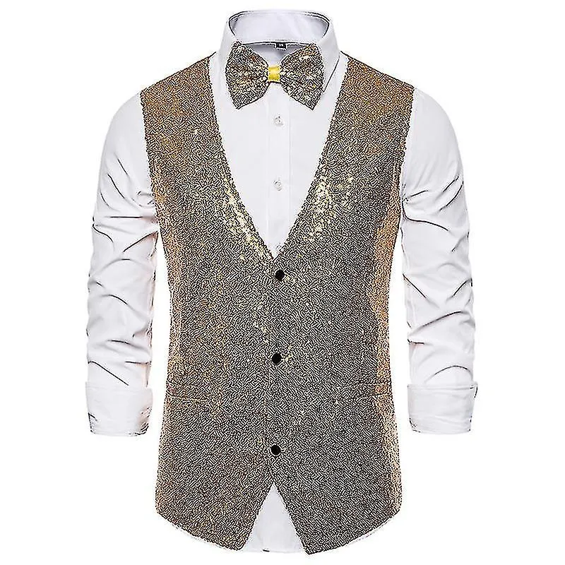 Men's Shiny Sequin Vest, V-neck Party Dress Suit Waistcoat