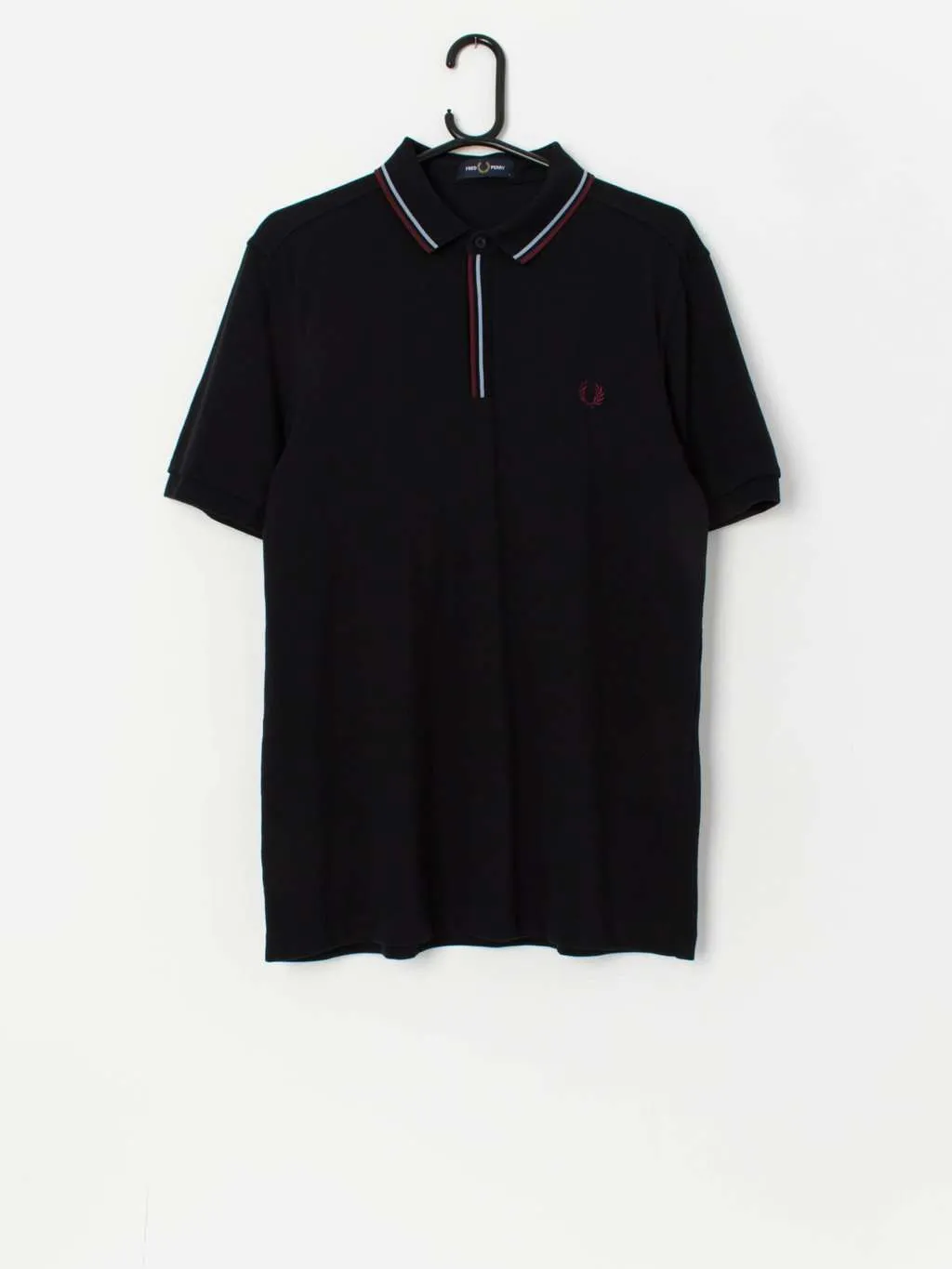 Men’s Fred Perry polo shirt in black, claret and blue – Large