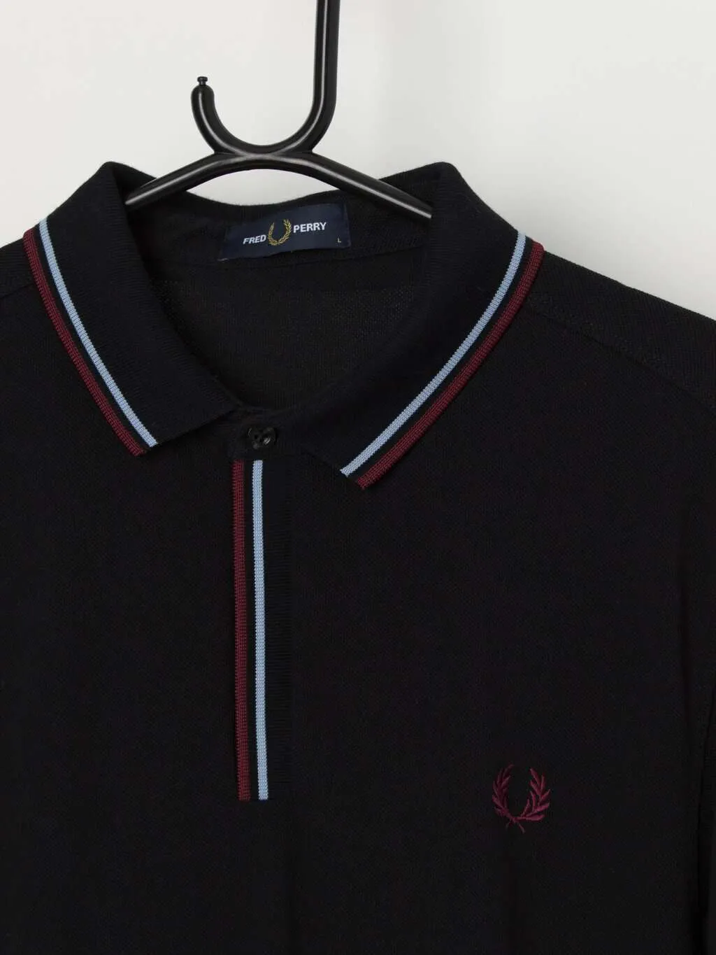 Men’s Fred Perry polo shirt in black, claret and blue – Large