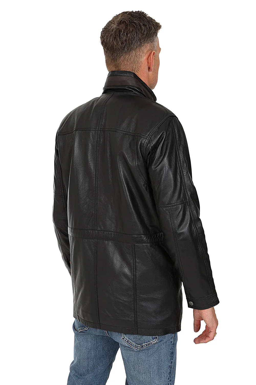 Men's Black Classic  Length Real Leather Coat - 'JERRY'