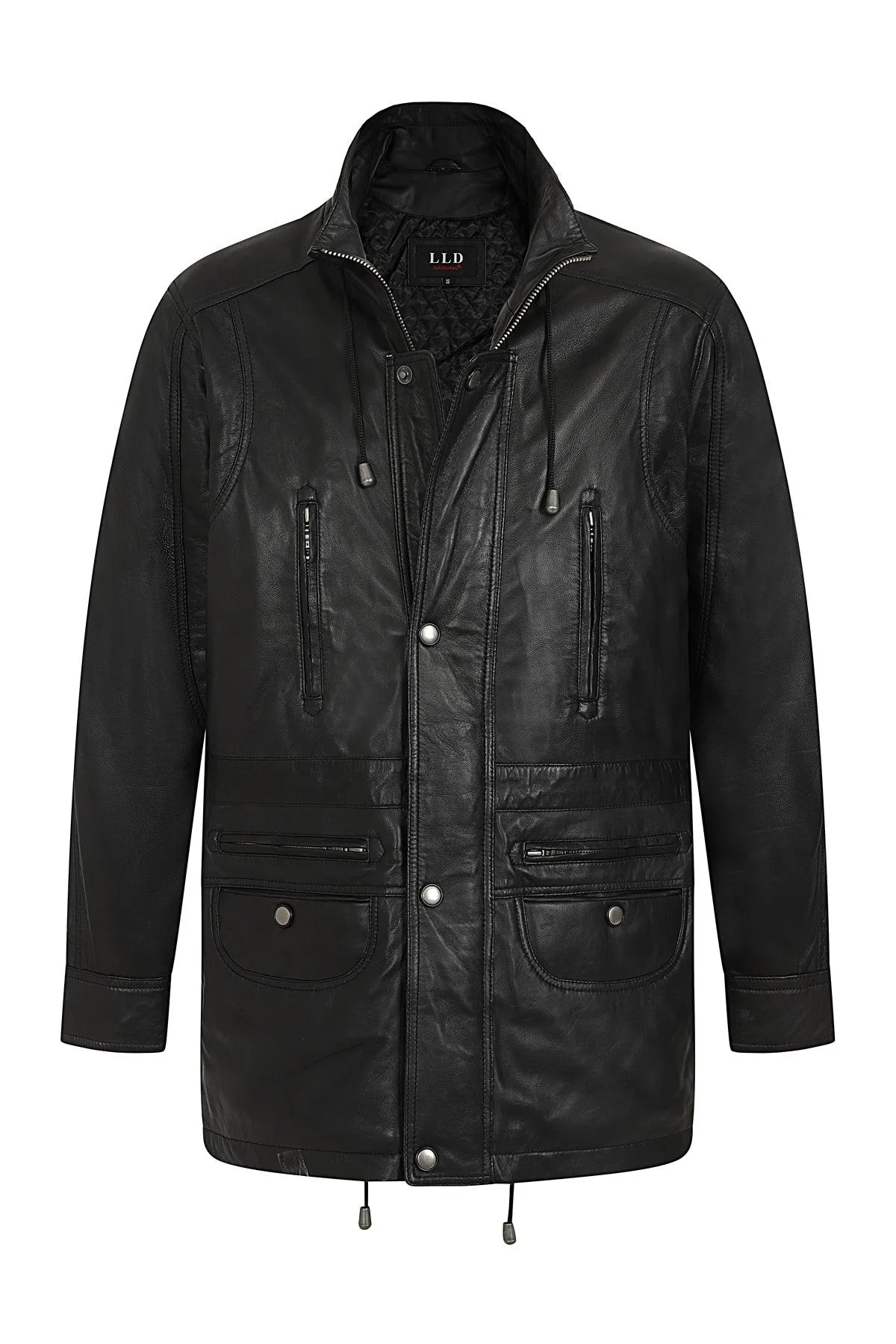 Men's Black Classic  Length Real Leather Coat - 'JERRY'