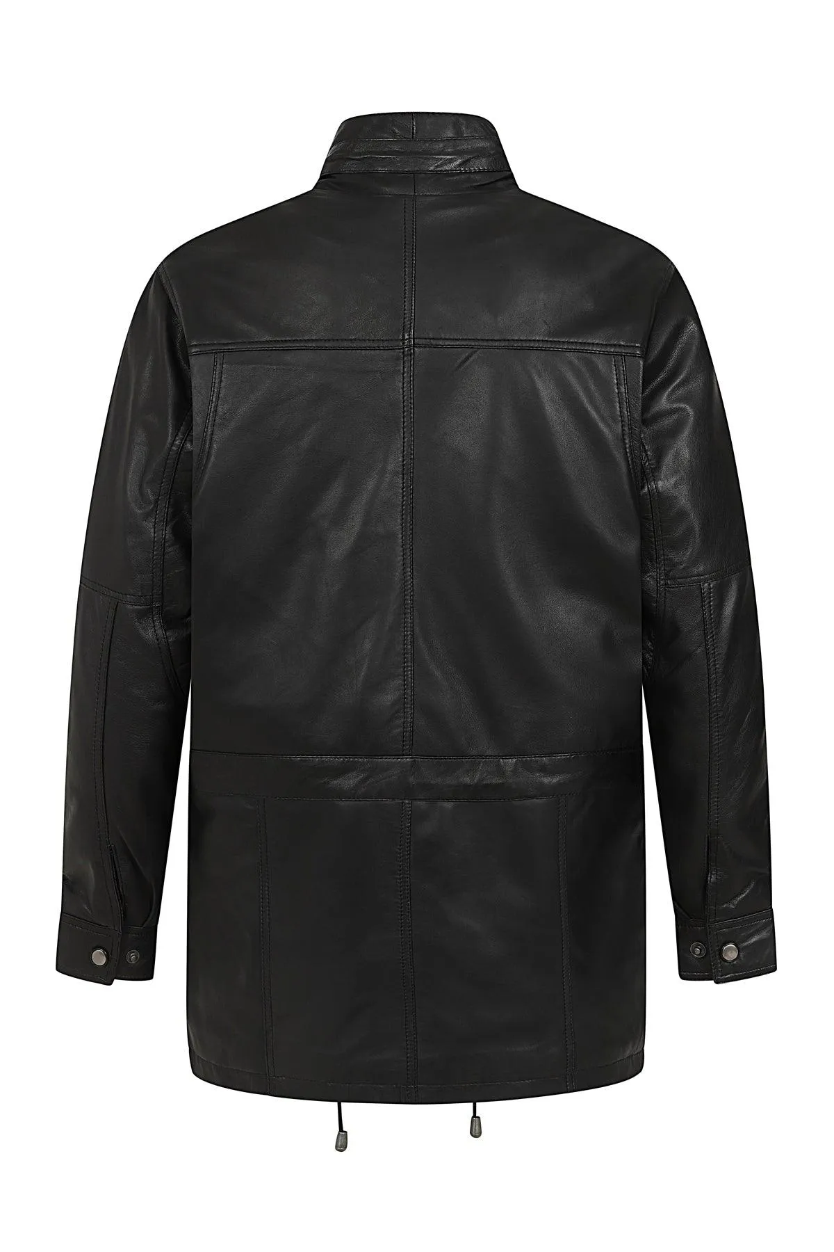 Men's Black Classic  Length Real Leather Coat - 'JERRY'