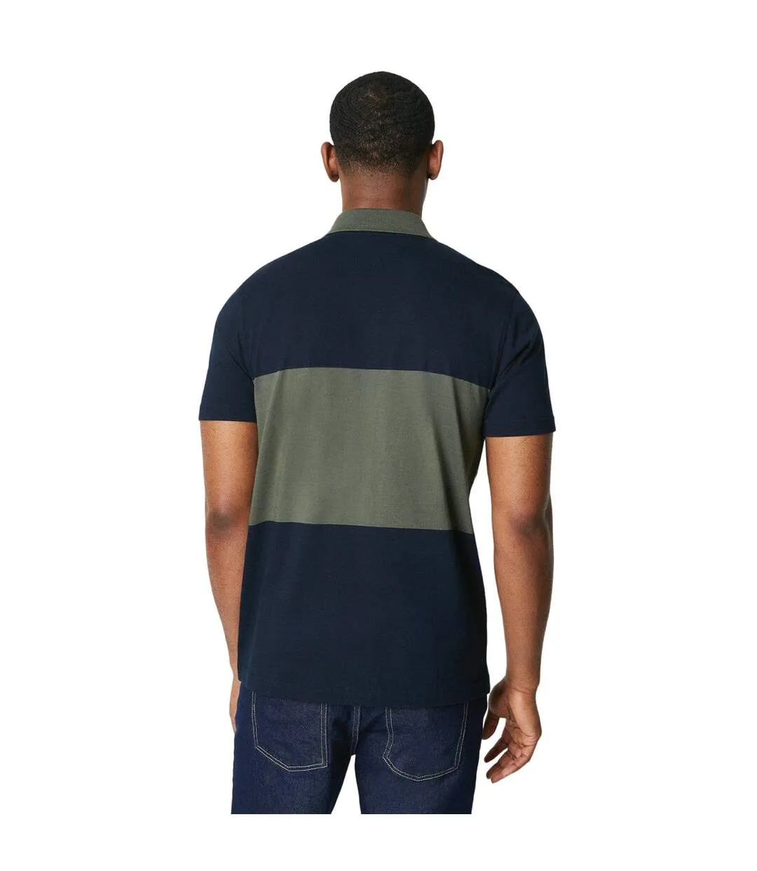 Mens block stripe zip neck polo shirt navy Burton