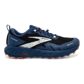 Men's Brooks Cascadia 17 GTX running shoes, Black/Blue/Firecracker, size 13 D Medium