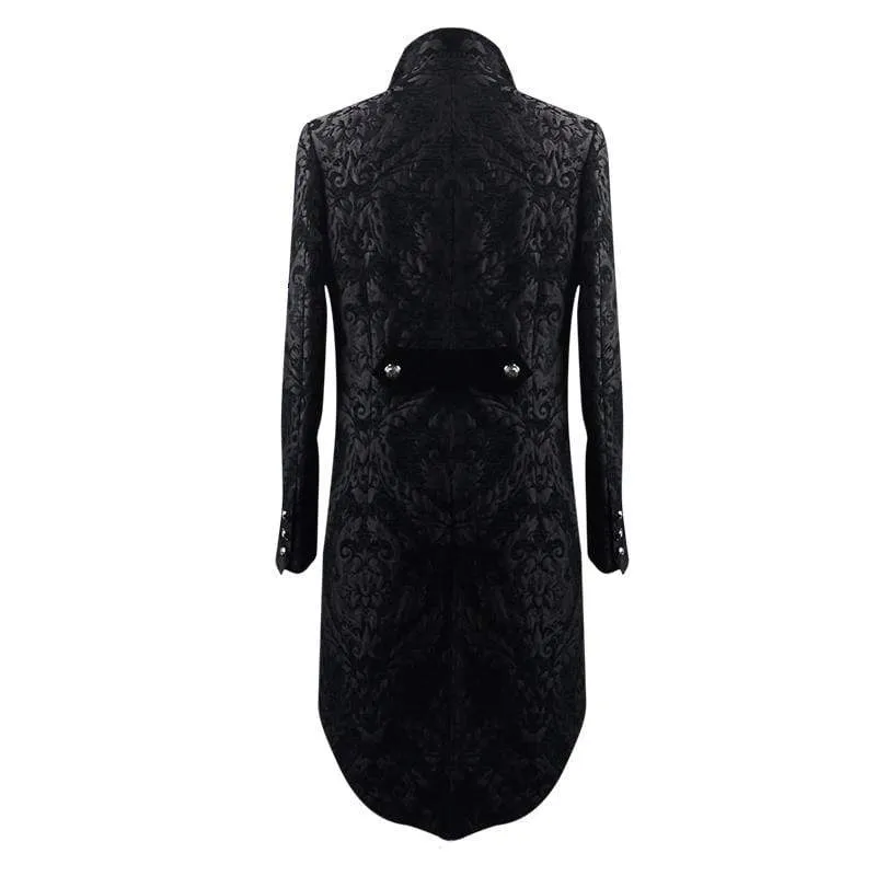 Men's Goth Jacquard Double-breasted Black Dovetail Overcoat