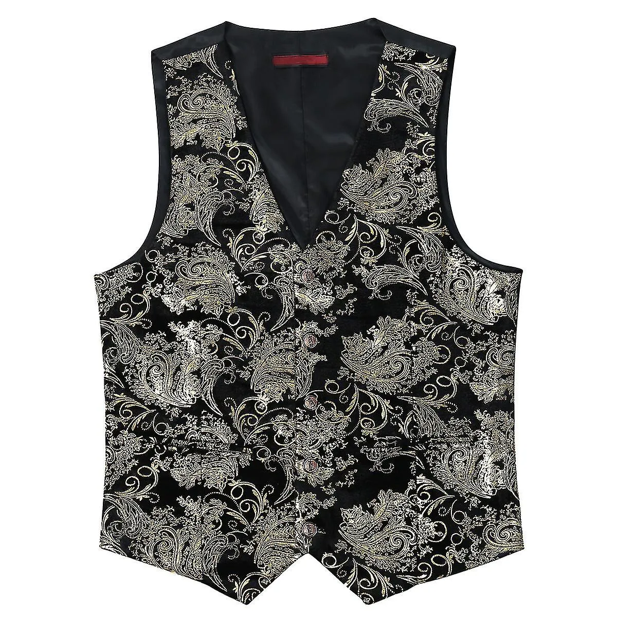 Mens Hipster Metallic Paisley Printed Single Breasted V-neck Suit Vest/tuxedo Waistcoat