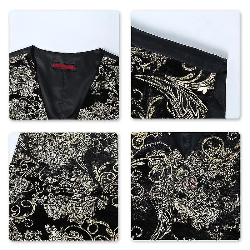 Mens Hipster Metallic Paisley Printed Single Breasted V-neck Suit Vest/tuxedo Waistcoat