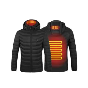 Men/Women Winter Warm USB Heating Jackets Smart Thermostat Pure Color Hooded Heated Clothing (Black, Size 2XL)