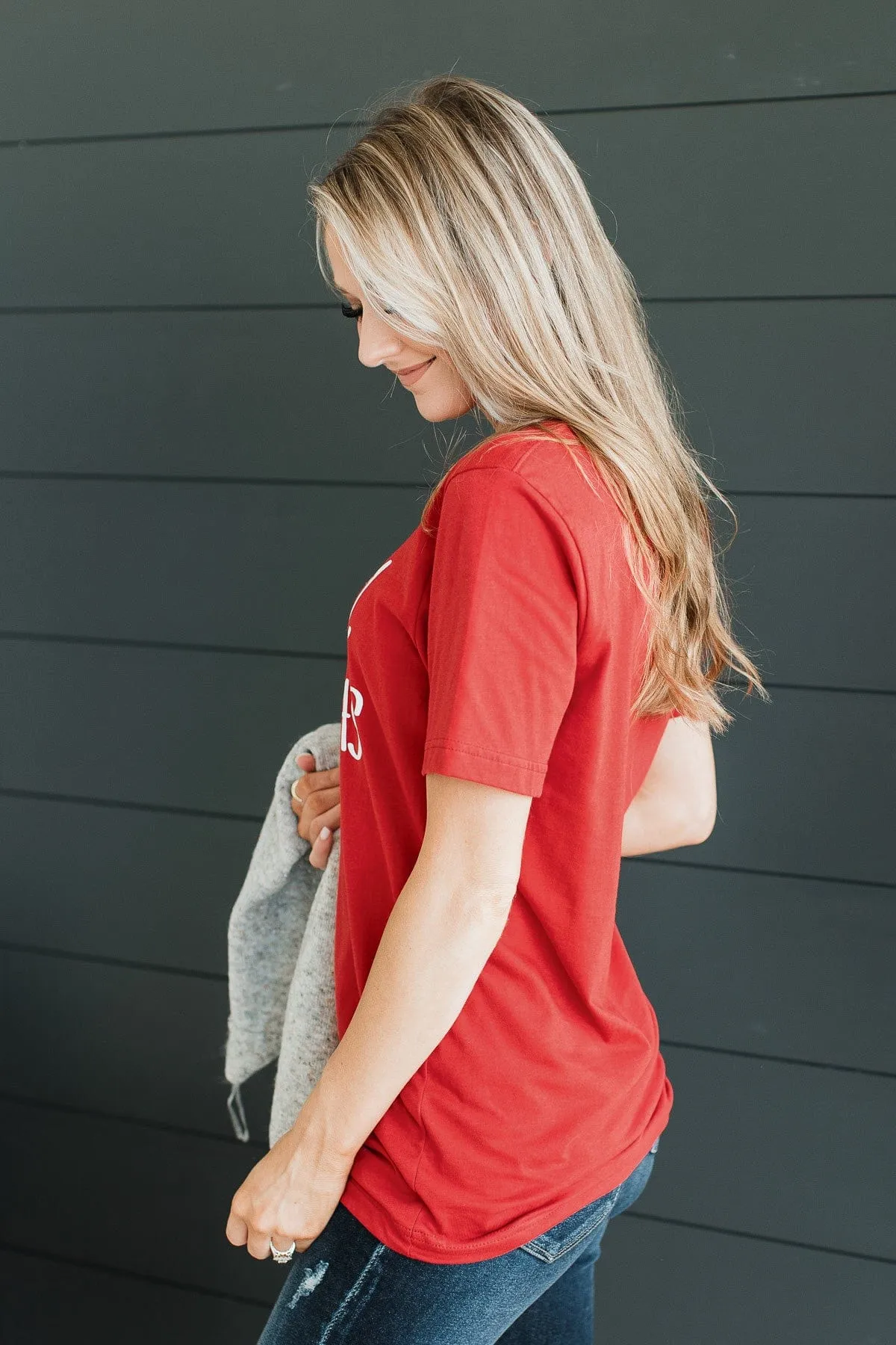 Merry Christmas Cross Graphic Tee- Red