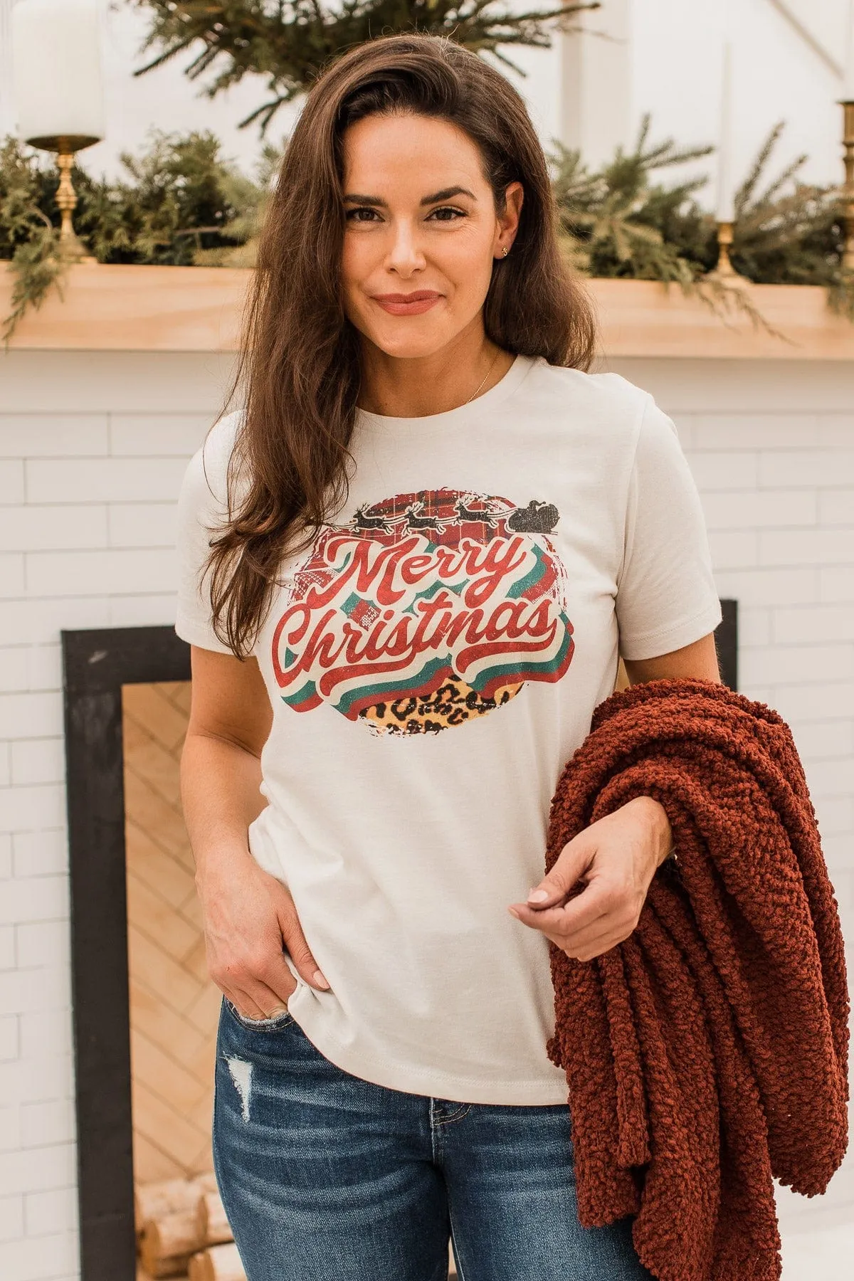 Merry Christmas Graphic Tee- Cream