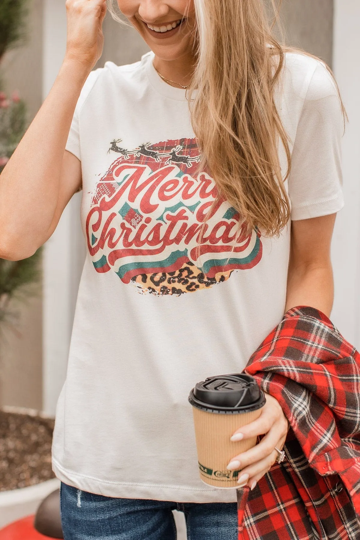 Merry Christmas Graphic Tee- Cream