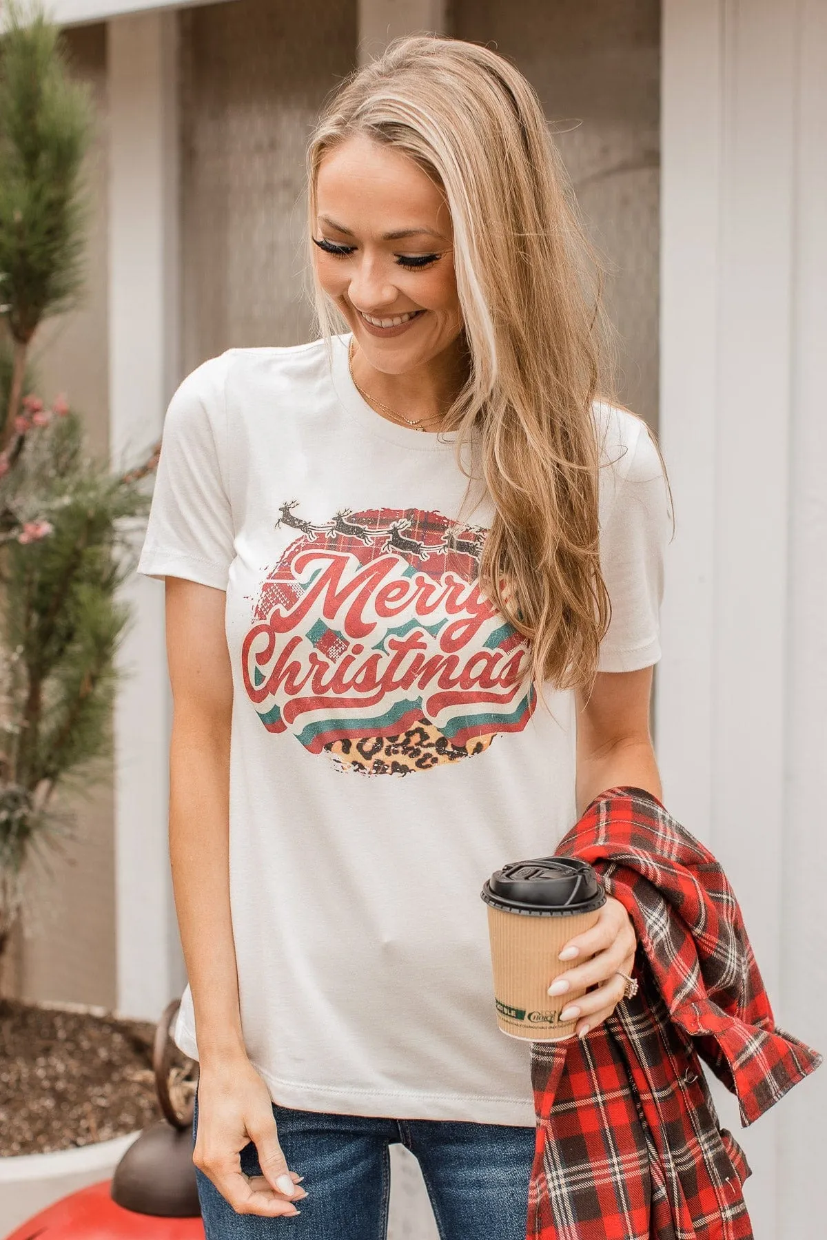 Merry Christmas Graphic Tee- Cream