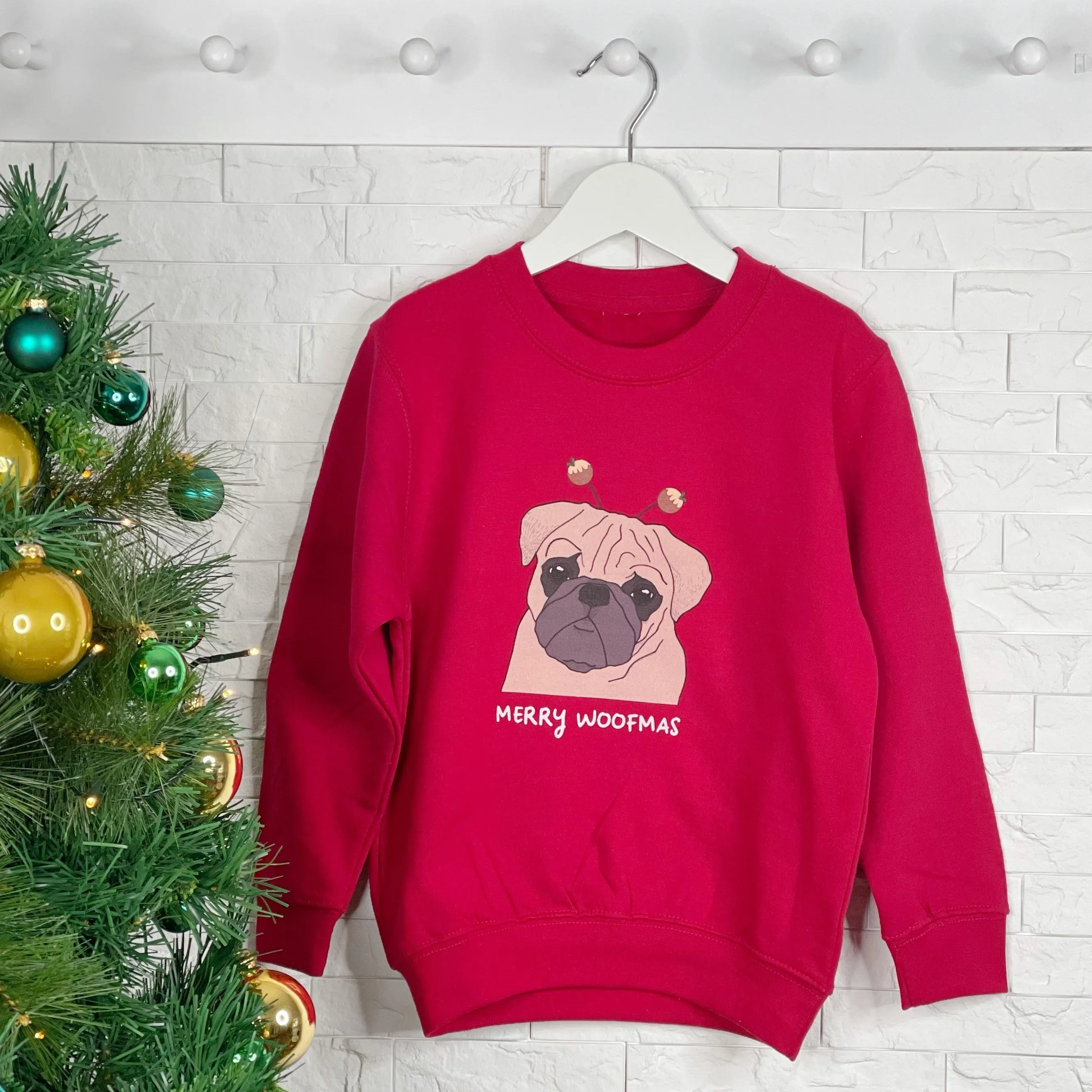 Merry Woofmas Kids Pug Christmas Jumper