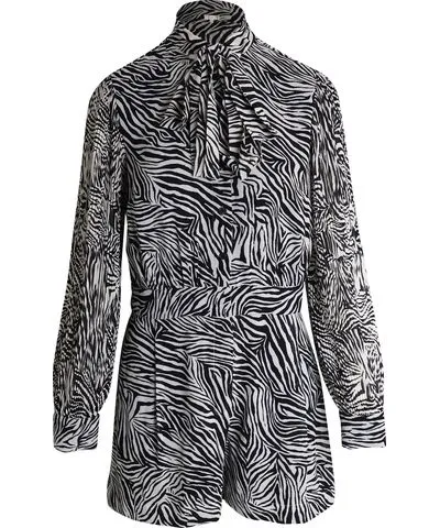 Michael Kors Pussy-Bow Playsuit in Animal Print Recycled Polyester