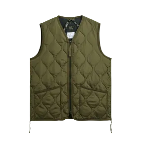 Military Zip V-Neck Down Vest - Olive