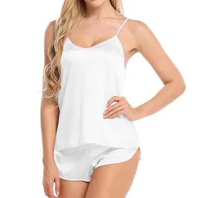 Mujer Satin Camisole Tank Chaleco Shorts Pijama Pjs Set Loungewear Sleepwear Ropa de noche