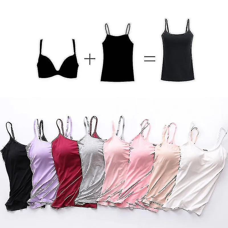 Mujeres Acolchado Soft Casual Bra Tank Top Mujer Spaghetti Cami Top Vest Camisole Femenino Con Brawhite incorporado S (haoyi)-b