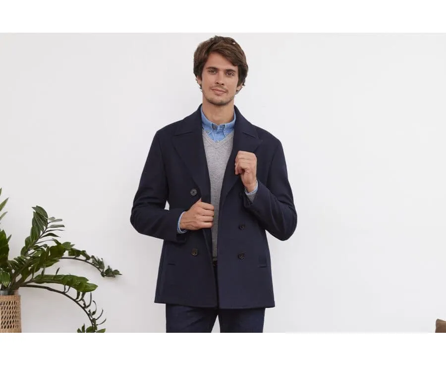 Navy Men's pea coat - GAËLAN