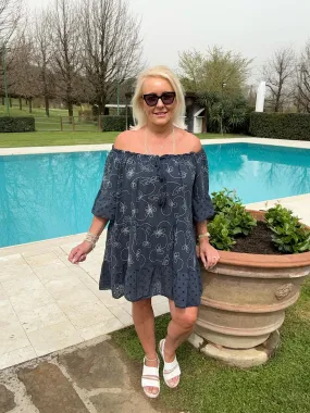 Navy Patterned Tassel Bardot Tunic Penny